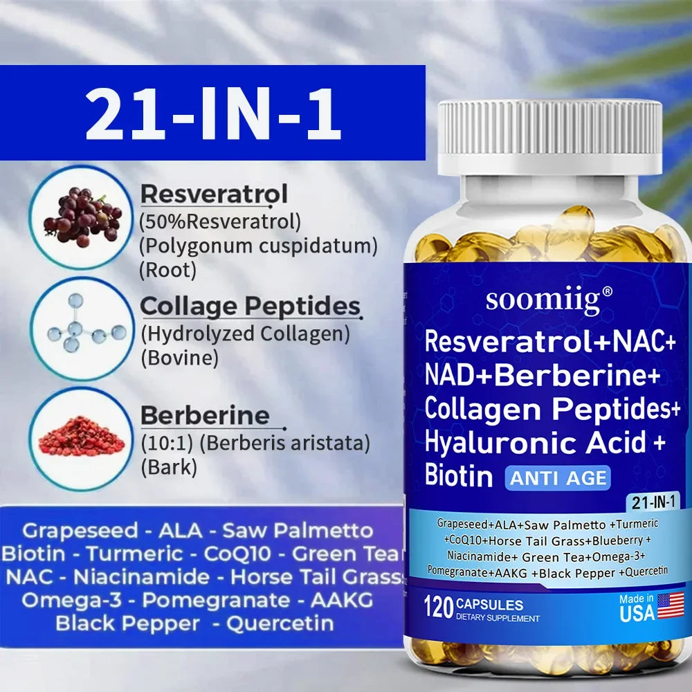 21-in-1 Cell Vitality Supplement with Resveratrol, Collagen, Turmeric