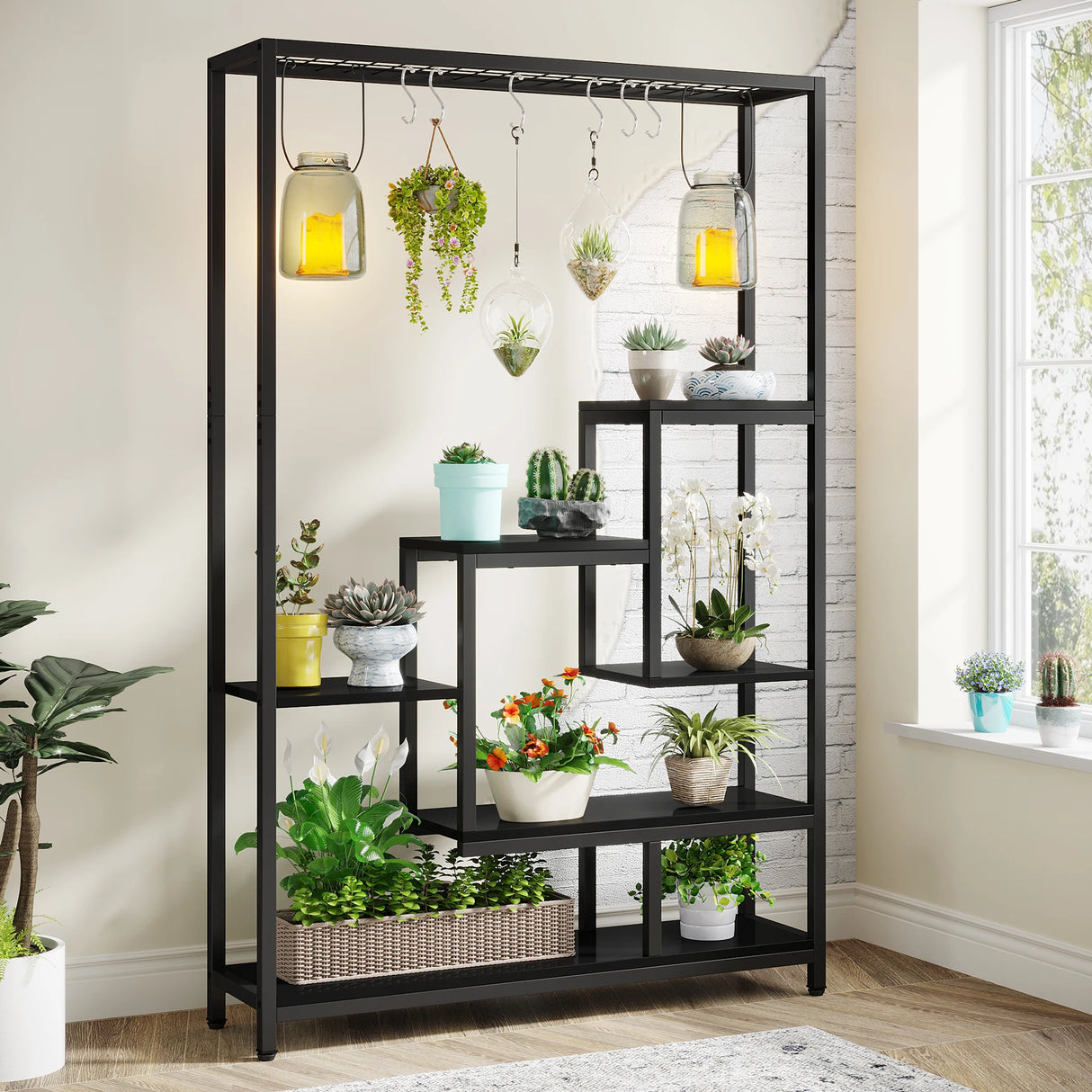 Tribesigns 5-Tier Tall Indoor Plant Stand with 10 Hanging Hooks, 70.9 Inches
