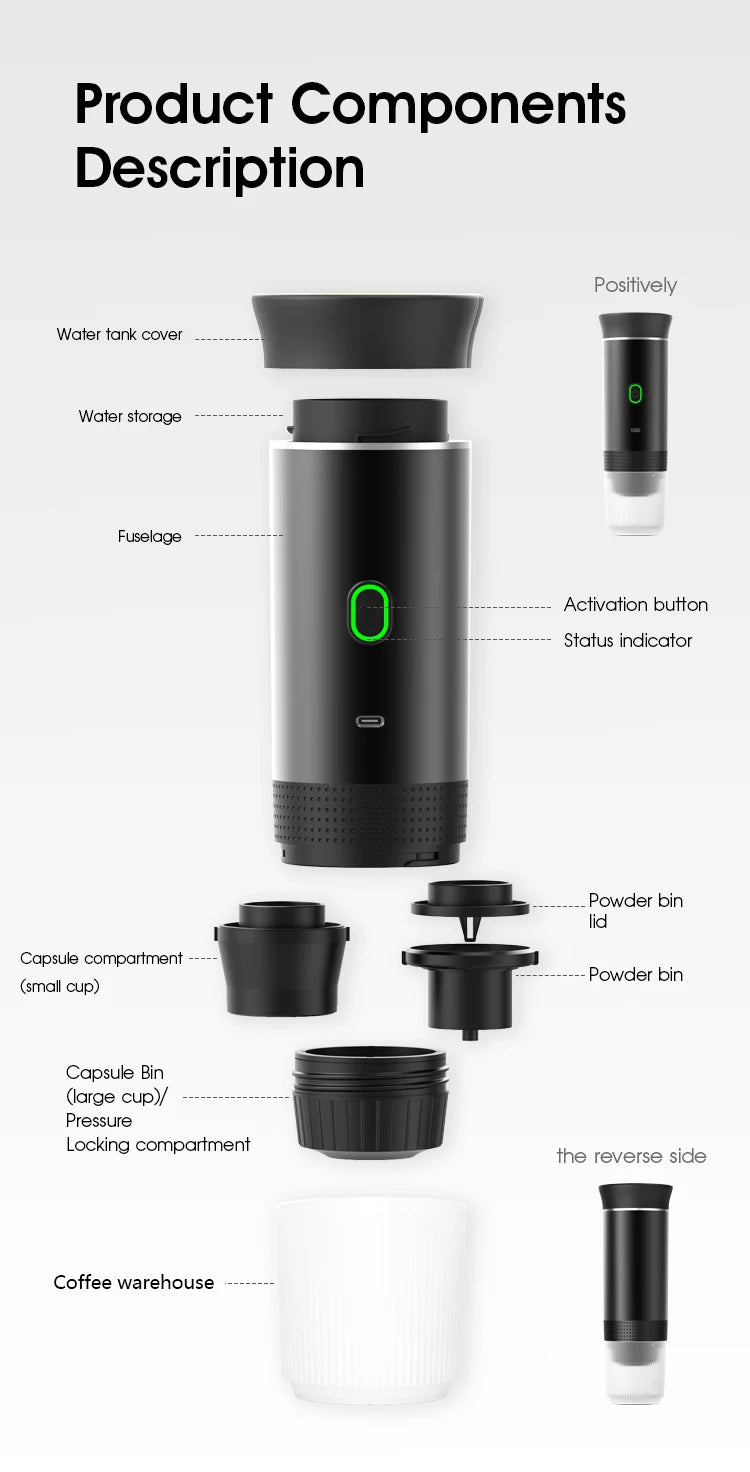 Portable Espresso Coffee Maker 3-in-1 for Car & Home Camping Travel