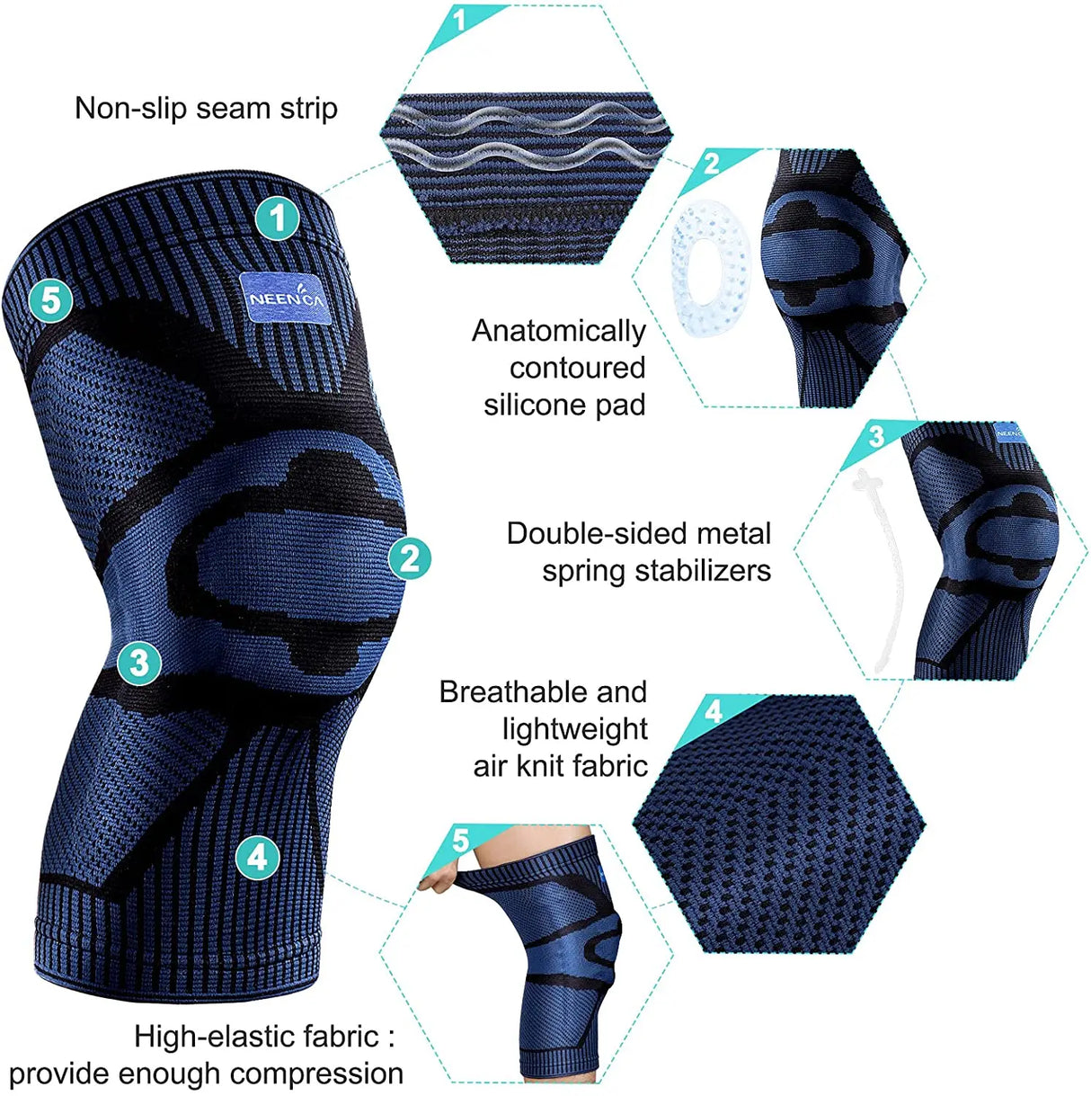 NEENCA Knee Support Brace with Side Stabilizers for Stability & Comfort
