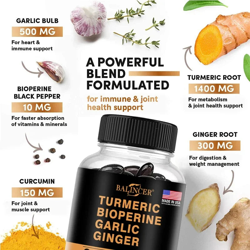 Turmeric Ginger Supplement with Curcumin and Black Pepper, 2360 Mg