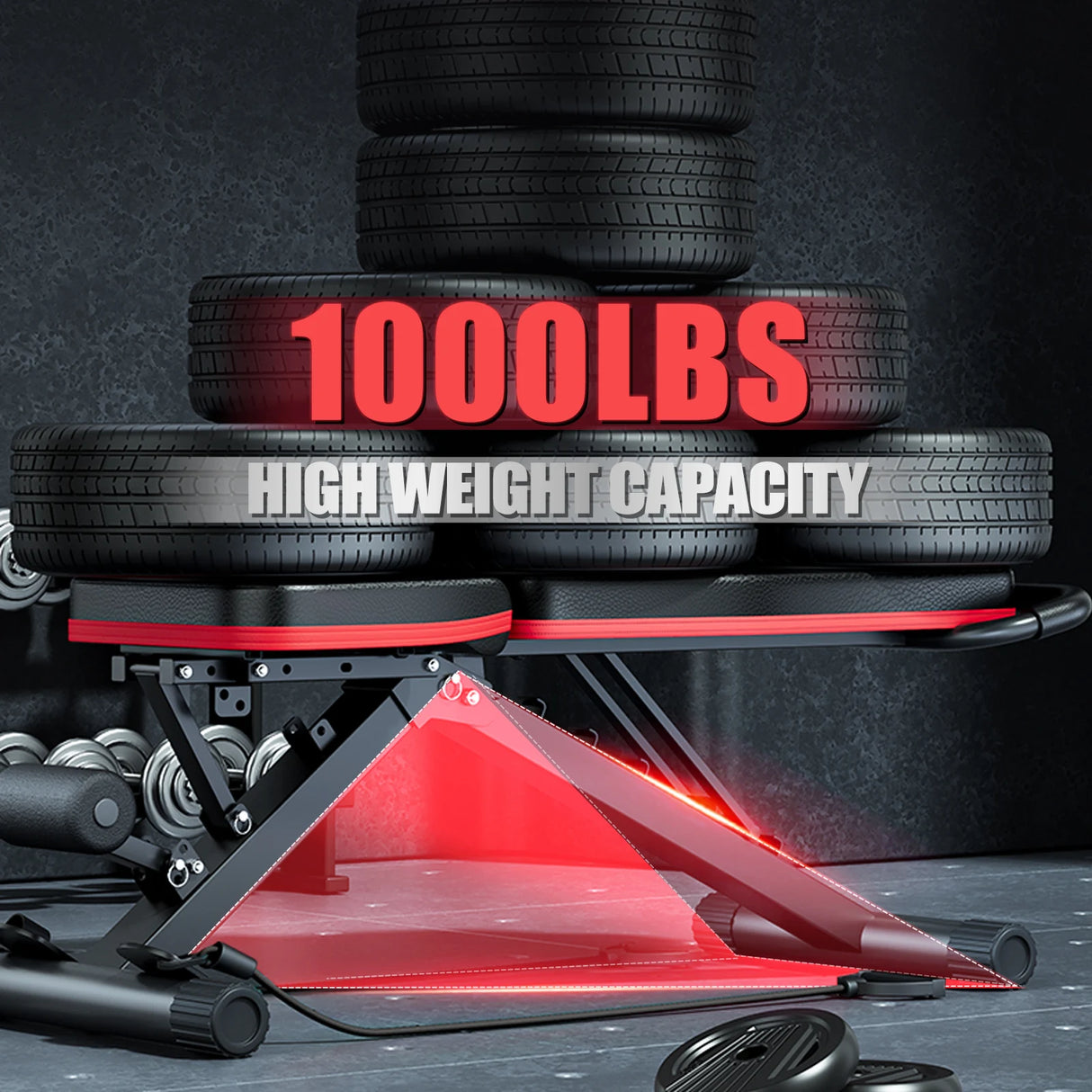 Foldable Dumbbell Bench with 6 Adjustable Levels, 1000 lbs Capacity