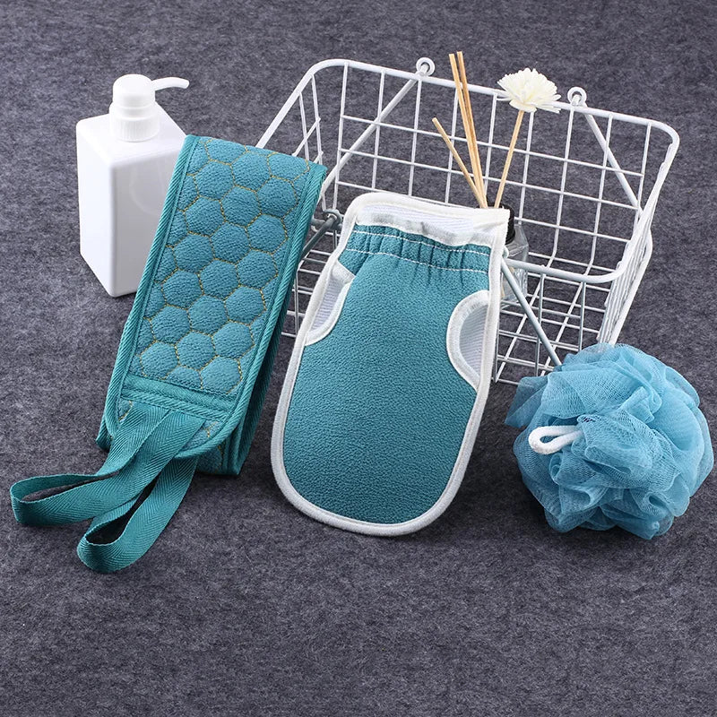 Exfoliating Bath Set 3pcs - Loofah Sponge, Bath Glove & Washcloth Towel