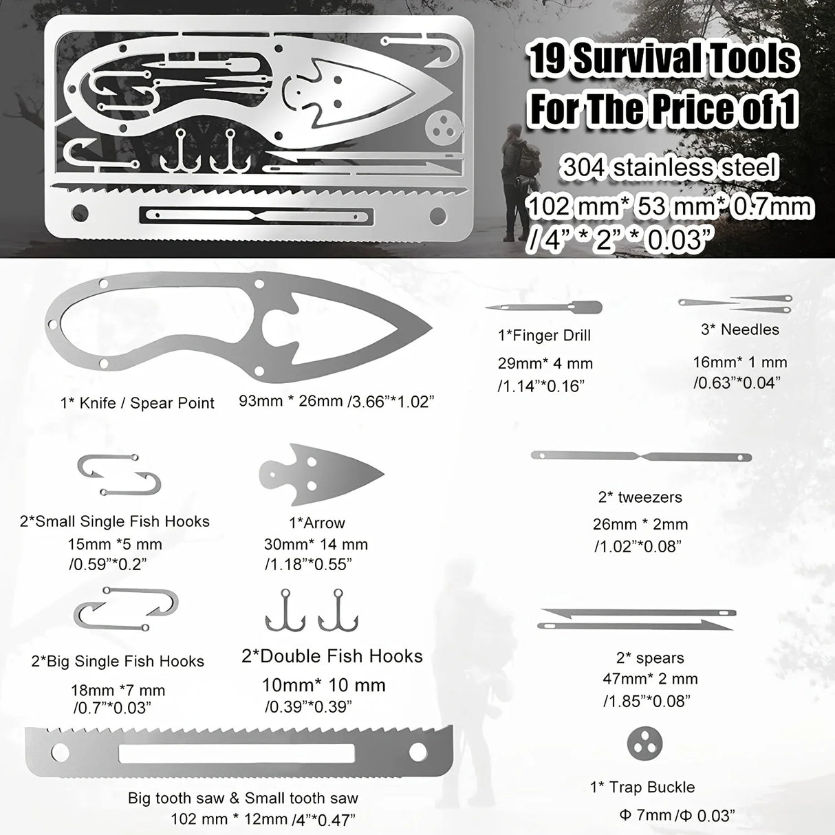 Outdoor Stainless Steel Survival Tool Card for Fishing & Camping