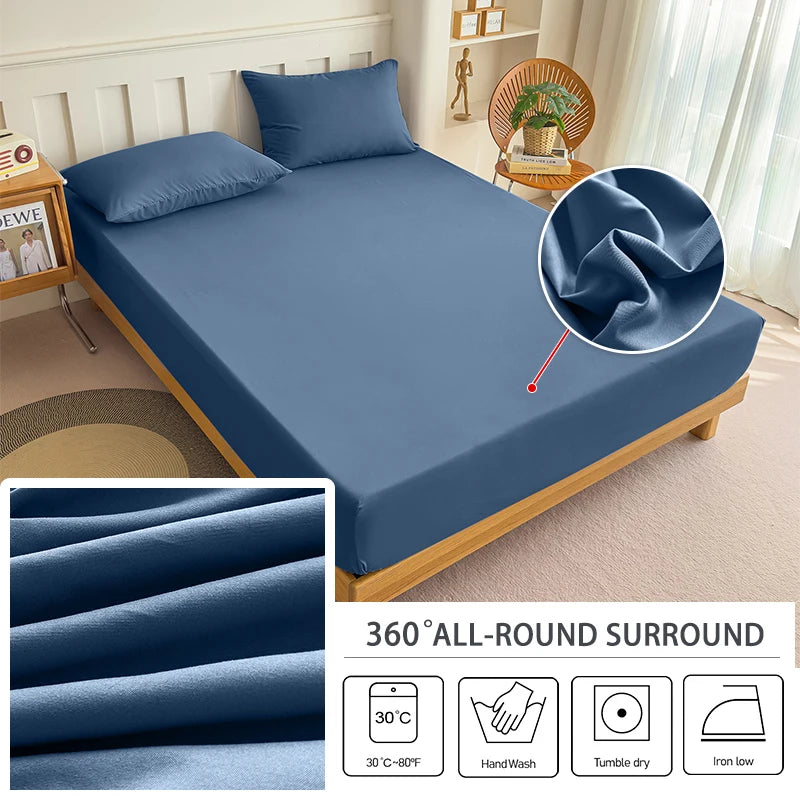 Fitted Bed Sheet 90/120/150/180x200 cm Solid Color Mattress Protector - Cozy Bed Sheets
