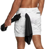 Camo Running Shorts Men 2-in-1 Quick Dry Gym Fitness Summer Workout