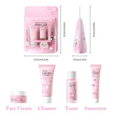 Sakura Skin Care Set - Facial Cleanser, Cream, Serum, Toner - Moisturizing Kit