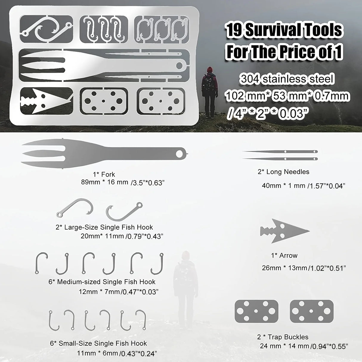 Outdoor Stainless Steel Survival Tool Card for Fishing & Camping