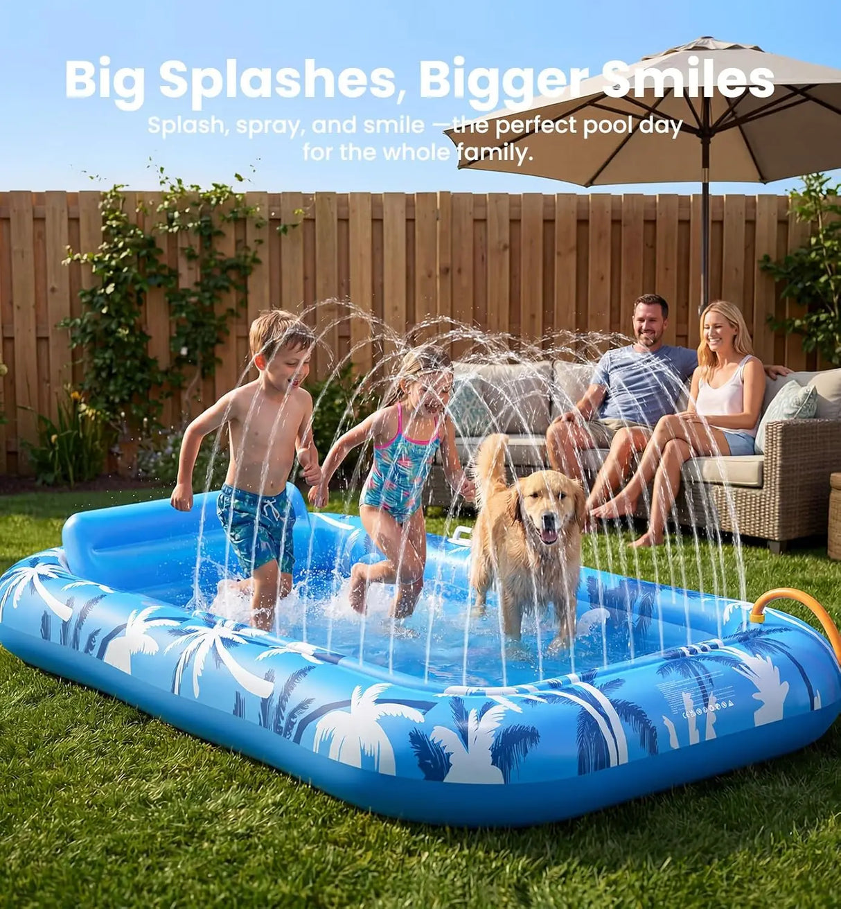 Inflatable Tanning Pool Lounger Float with Sprinkler, X-Large Size