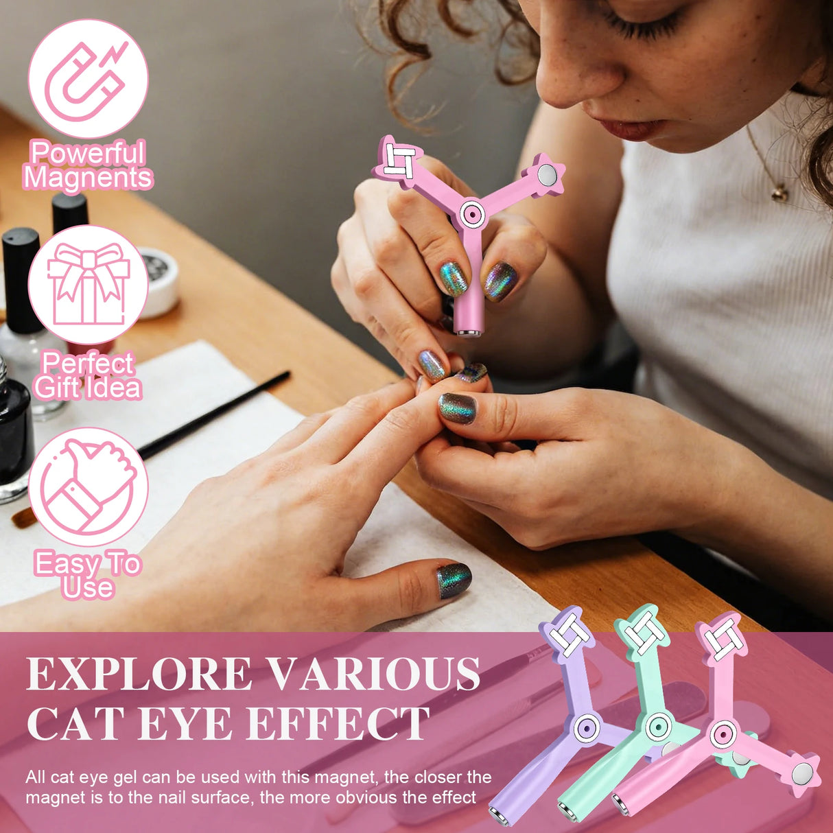Cat Eye Nail Magnet Tool 4-in-1 for French Star Flower Nail Art Designs