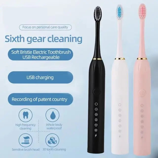 Sonic Electric Toothbrush IPX7 Waterproof USB Rechargeable 6 Modes