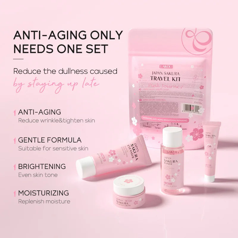Sakura Skin Care Set - Facial Cleanser, Cream, Serum, Toner - Moisturizing Kit
