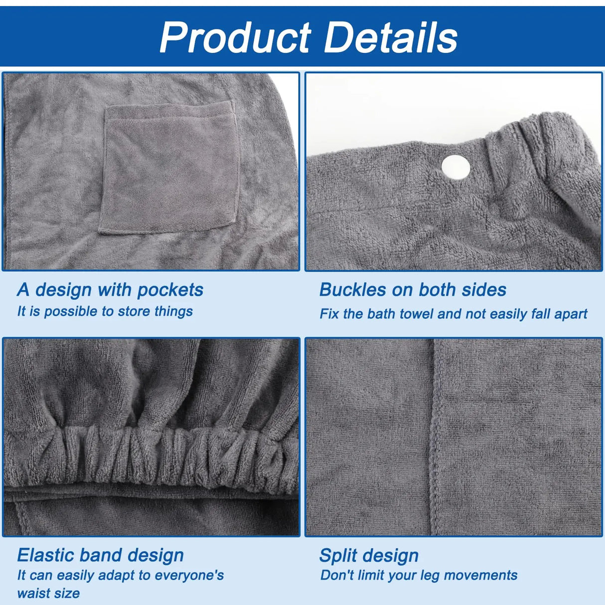 Men's Sauna Kilt Adjustable 70x140cm Quick-Dry Towel for Spa Gym