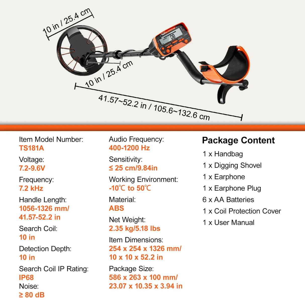 Metal Detector with 10-Inch Waterproof Coil and LCD Display, Adjustable Stem