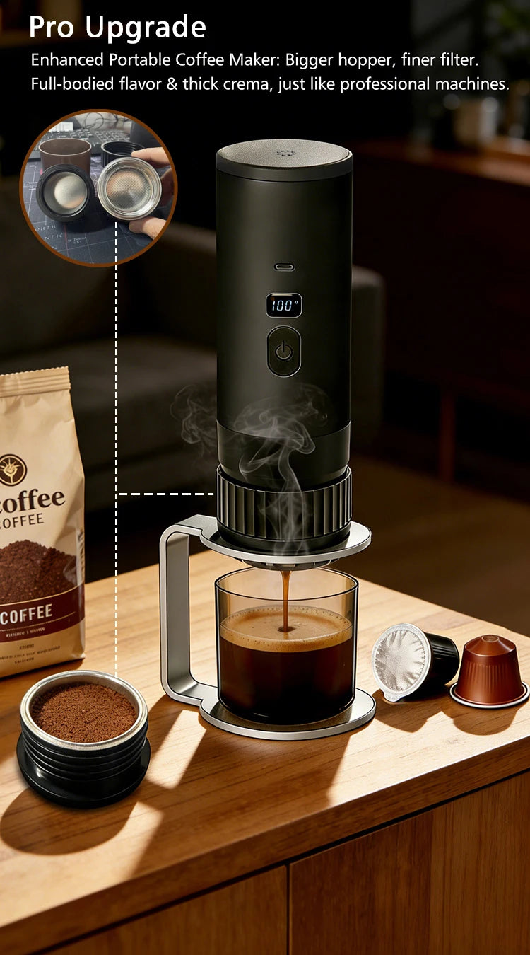 Portable 3-in-1 Wireless Espresso Coffee Maker for Car Home Camping