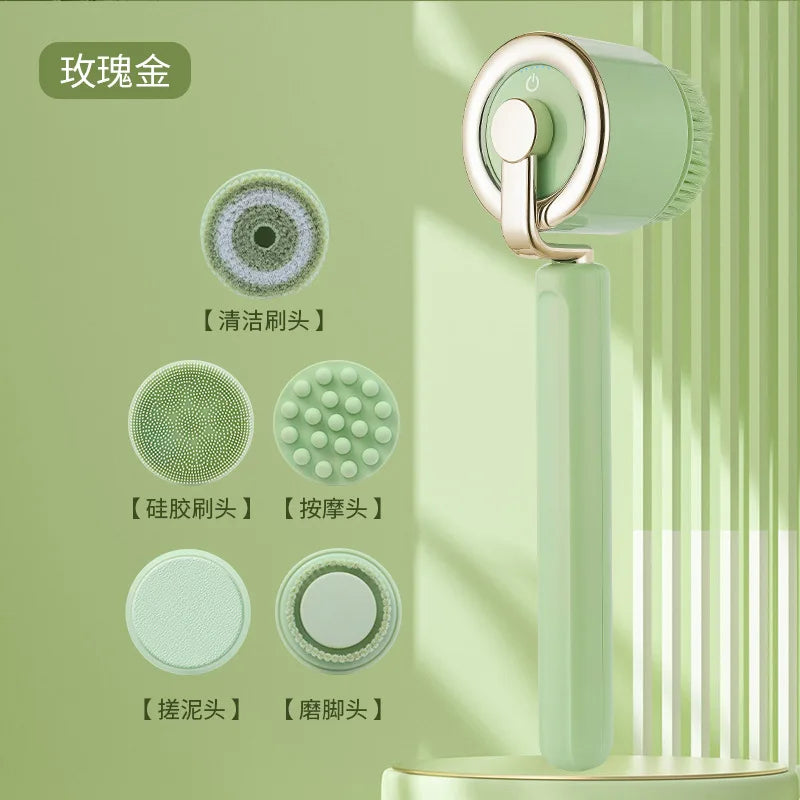 5 In 1 Electric Bath Brush Silicone Handheld Exfoliating Tool USB Waterproof
