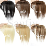 Gray Hair Toppers with Bangs for Women, Clip-in Human Hair, 5x9cm
