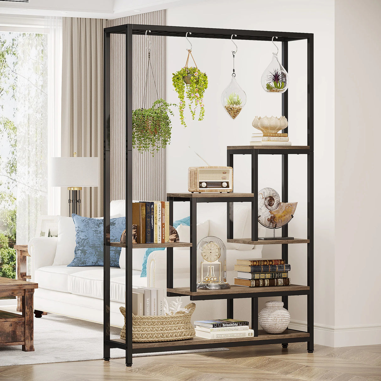 Tribesigns 5-Tier Tall Indoor Plant Stand with 10 Hanging Hooks, 70.9 Inches