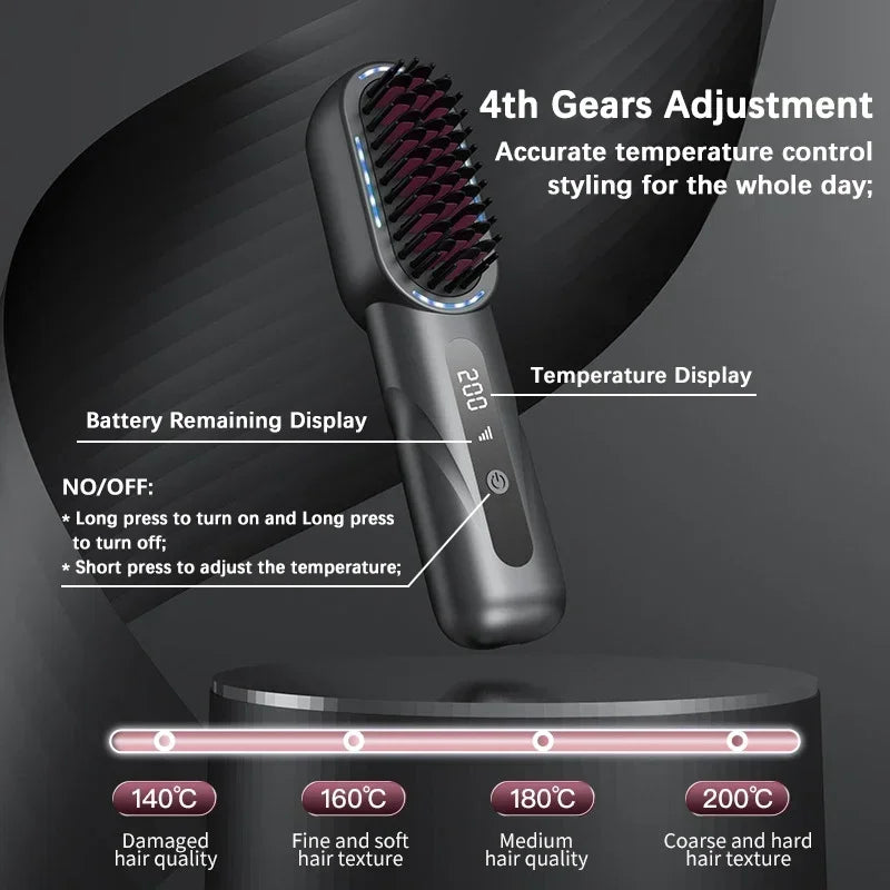 Wireless Hair Straightener Comb with Negative Ion Technology - Rechargeable