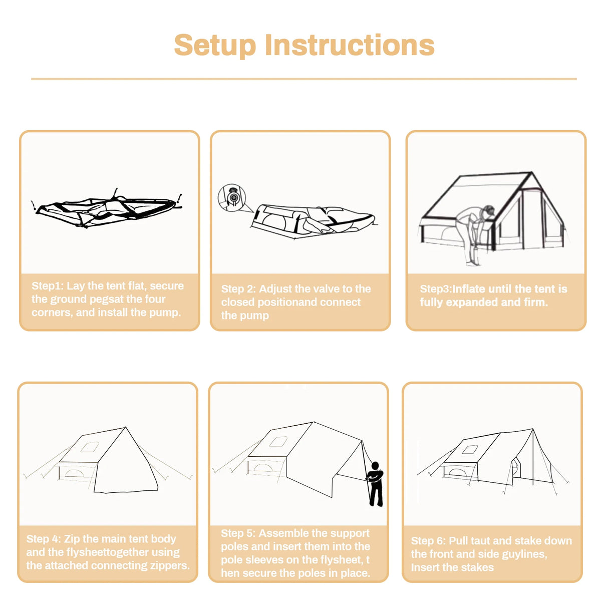 Inflatable Camping Tent for 4-8 Persons, Waterproof with Carry Bag
