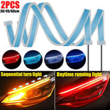 12V LED Guide Strip Headlight Bulbs - 2Pcs Sequential DRL Turn Signal Lights