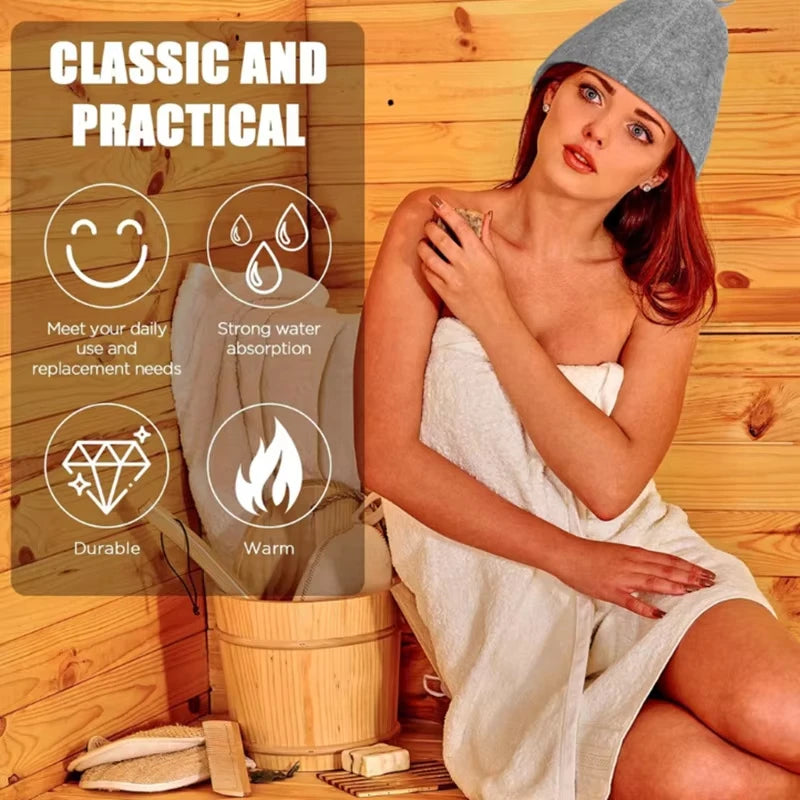 Thick Wool Sauna Hat for Hair Drying | Shower Cap | Bathroom Accessory