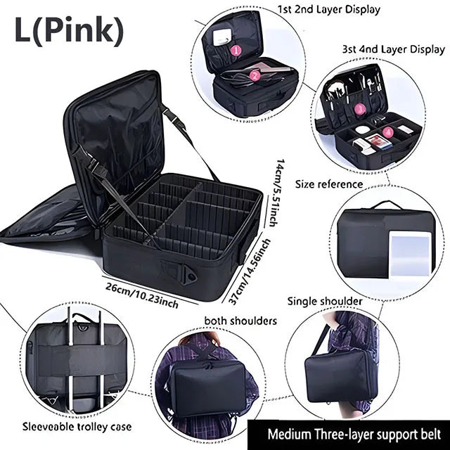 Professional Makeup Case Large Capacity Cosmetic Organizer for Travel