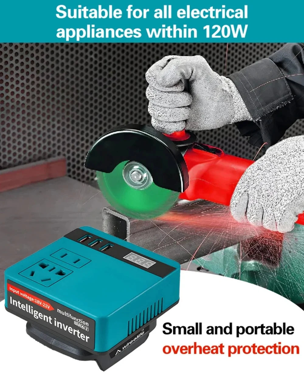 120W Lithium Battery Inverter DC 18-21V to AC 220V for Makita Tools