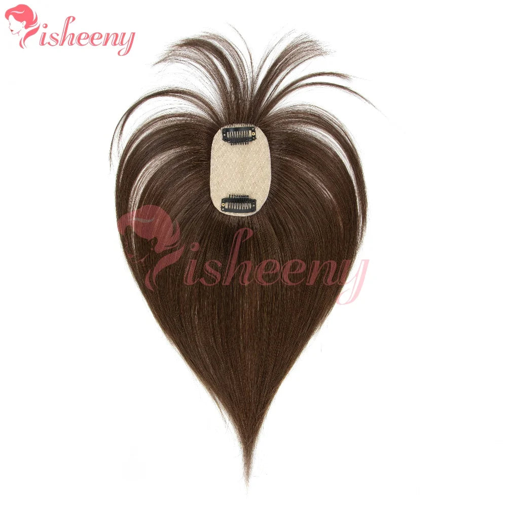 Human Hair Topper with Bangs, 10 Inch Clip-In Hairpiece, 5x9cm Base