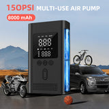 8000mAh Car Jump Starter & Tire Inflator, 150PSI Portable Air Compressor