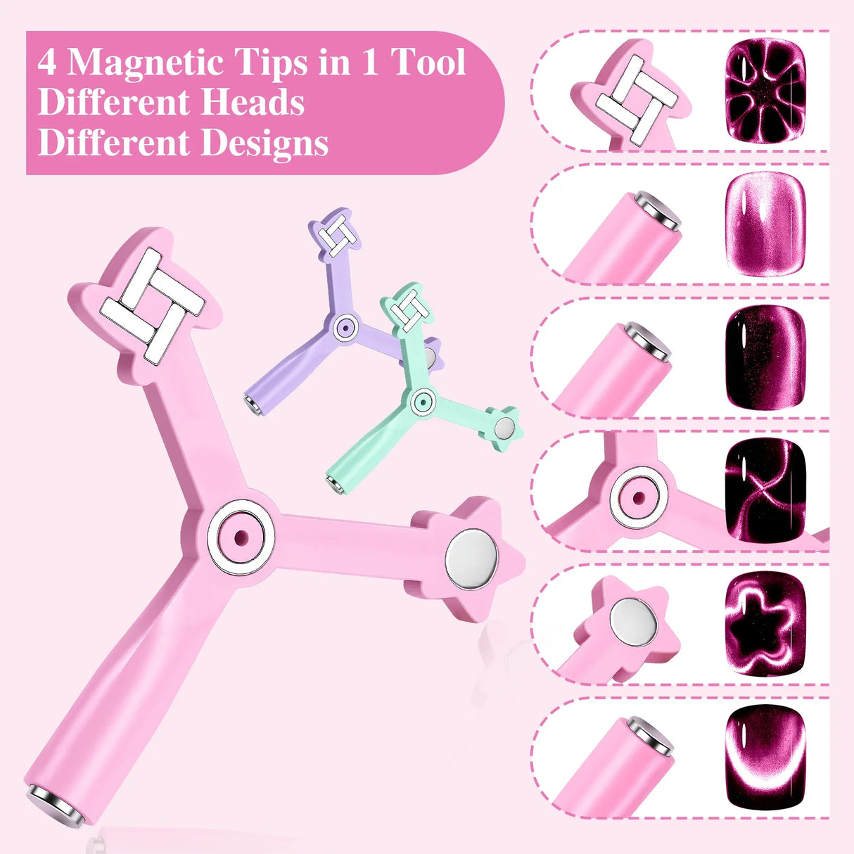 Cat Eye Nail Magnet Tool 4-in-1 for French Star Flower Nail Art Designs
