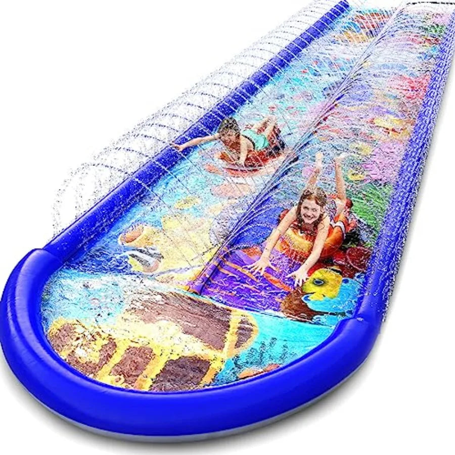 Undersea Water Dual Slip and Slide 18ft x 5ft with Splash Pad and Body Boards