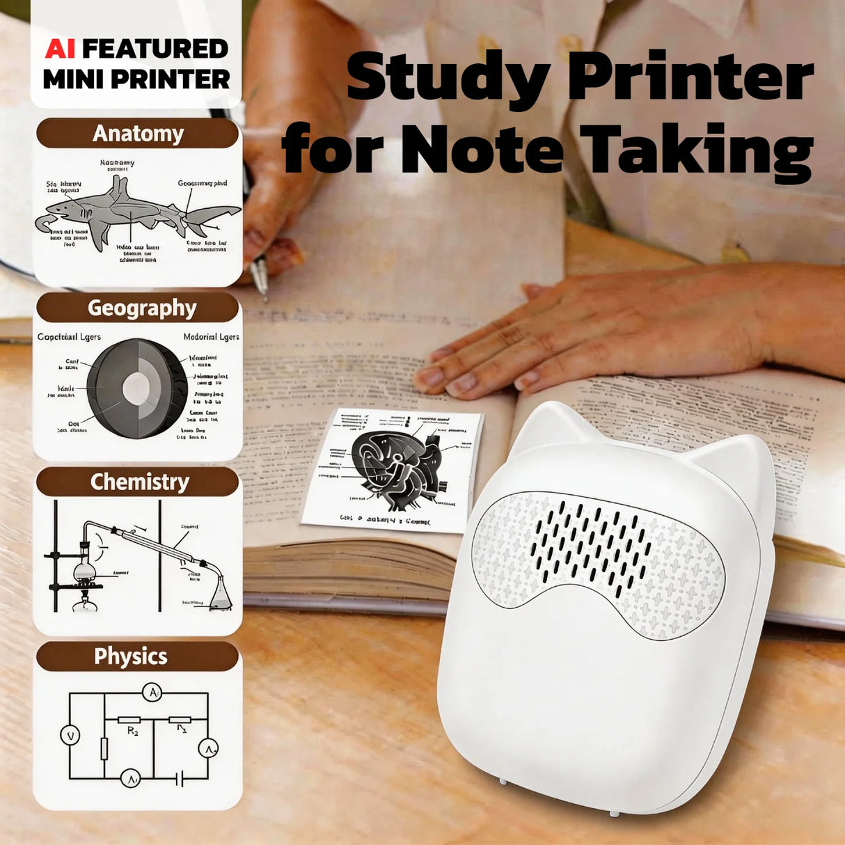 Wireless Bluetooth Mini Printer for iPhone and Android, Inkless Thermal Printing