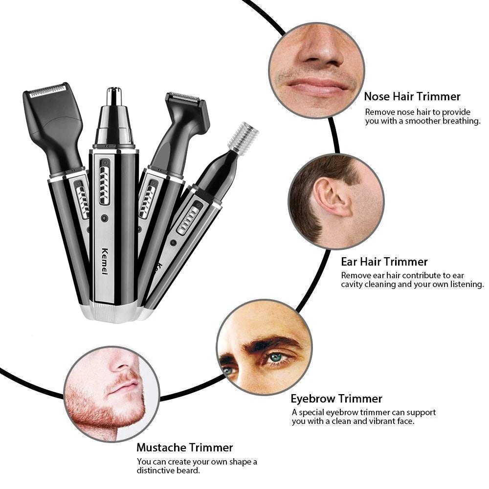 Rechargeable 4-in-1 Nose Trimmer Beard & Ear Hair Removal for Men