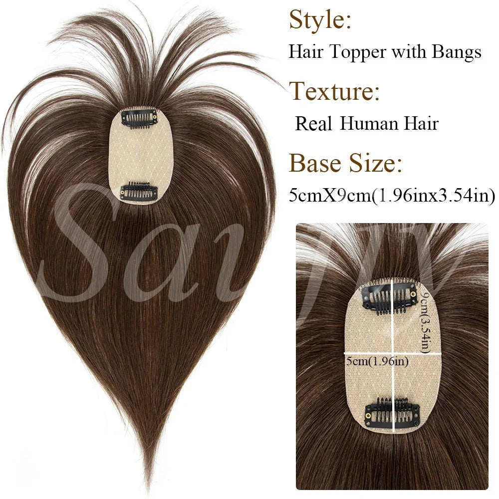 Human Hair Toppers for Women, 5x9cm Clip-in Hairpieces for Volume