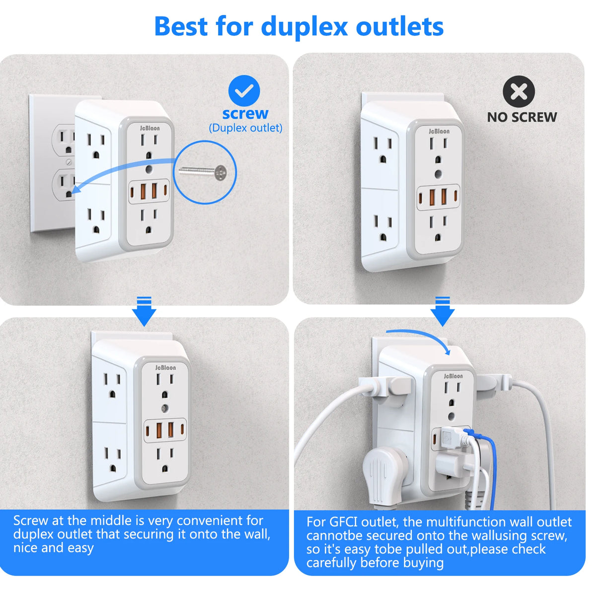 Power Strip with 6 AC Outlets & 4 USB Ports, Multi Socket Fast Charging