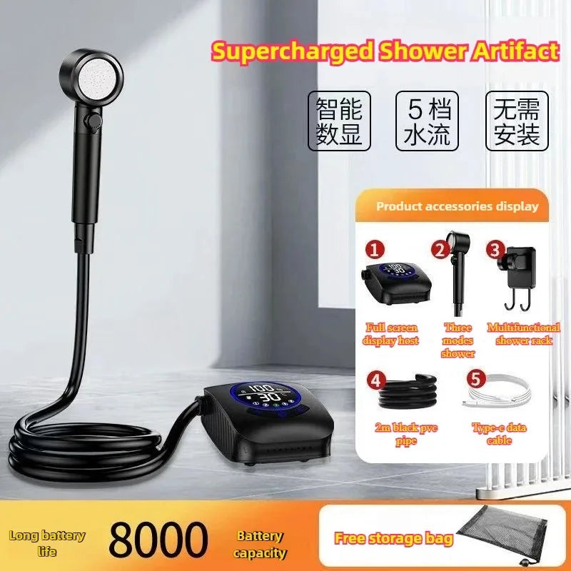 Portable Camping Shower Set with 20L Bucket and Rechargeable Shower Head
