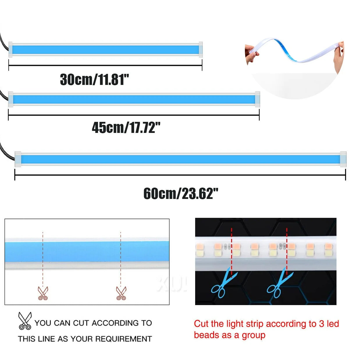 12V LED Guide Strip Headlight Bulbs - 2Pcs Sequential DRL Turn Signal Lights