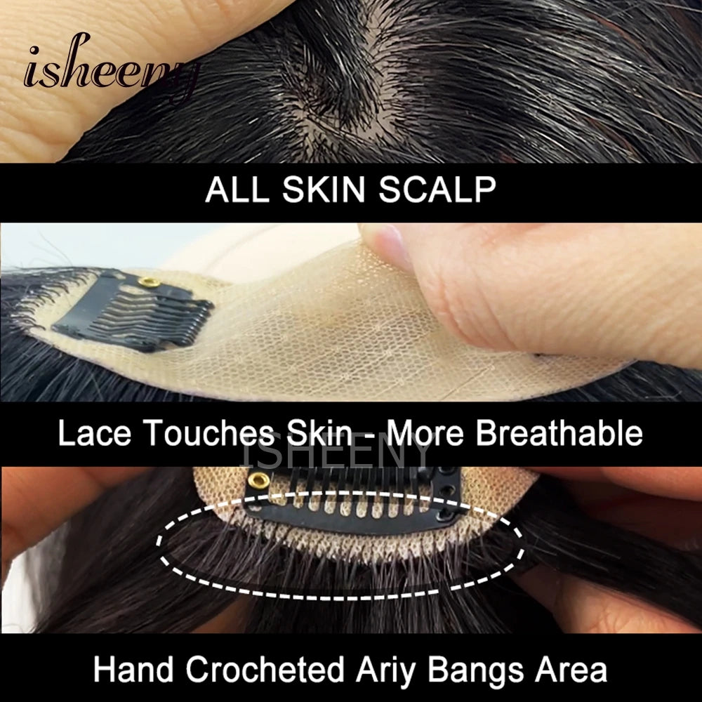 Human Hair Topper Hair Pieces 8-14 Inch Straight with Thinning Bangs