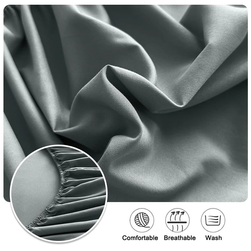 Fitted Bed Sheet 90/120/150/180x200 cm Solid Color Mattress Protector - Cozy Bed Sheets