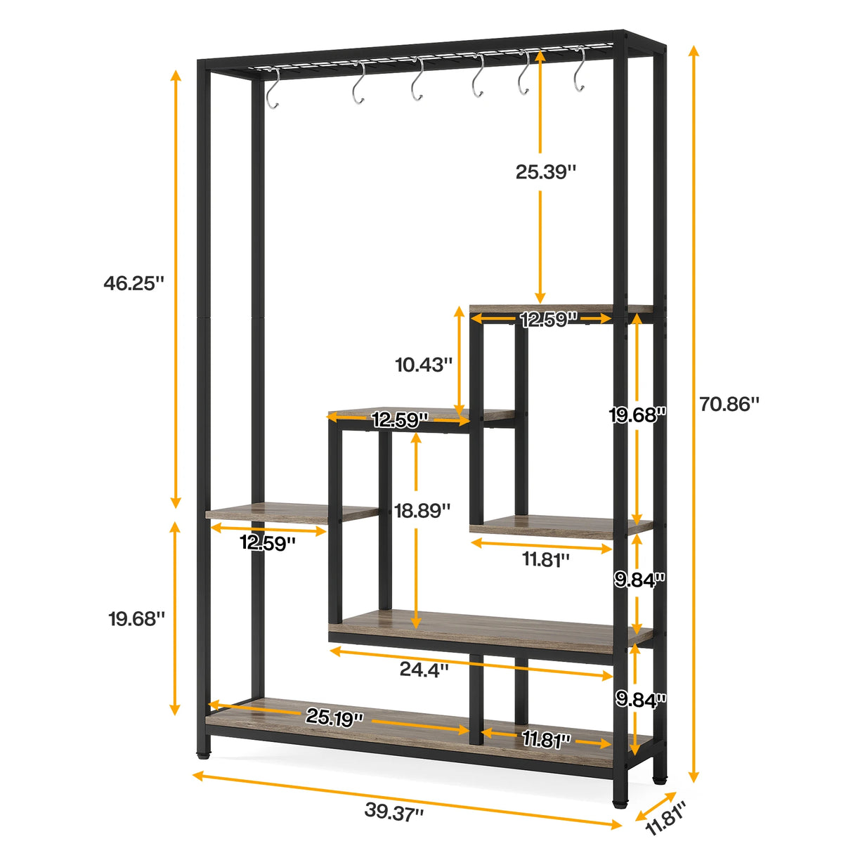 Tribesigns 5-Tier Tall Indoor Plant Stand with 10 Hanging Hooks, 70.9 Inches