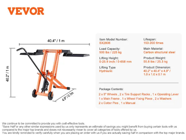 Lawn Mower Lift with Hydraulic Jack, 500/880 Lbs Adjustable Movable Lifter