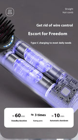 Wireless Hair Straightener Comb with Negative Ion Technology - Rechargeable