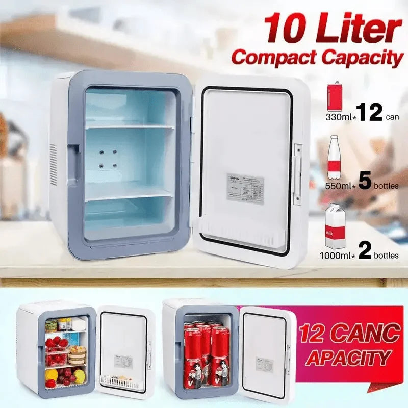 10L Portable Mini Fridge for Bedroom, Compact Design with Low Noise