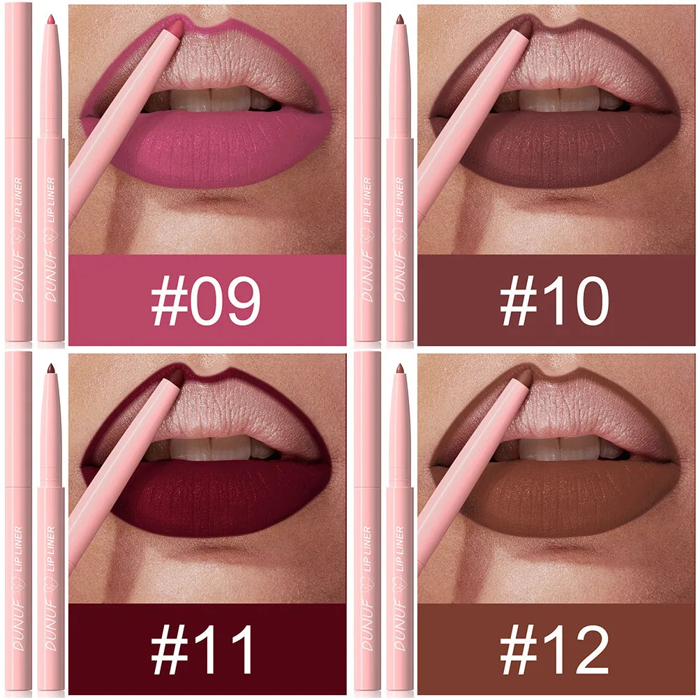 Matte Lip Liner Pencil Set 12 Colors Waterproof Highly Pigmented Makeup