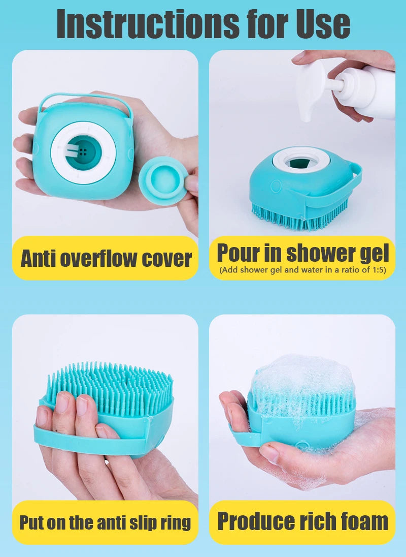 Dog Bathing Brush Silicone Shampoo Dispenser for Dogs and Cats Grooming Tool