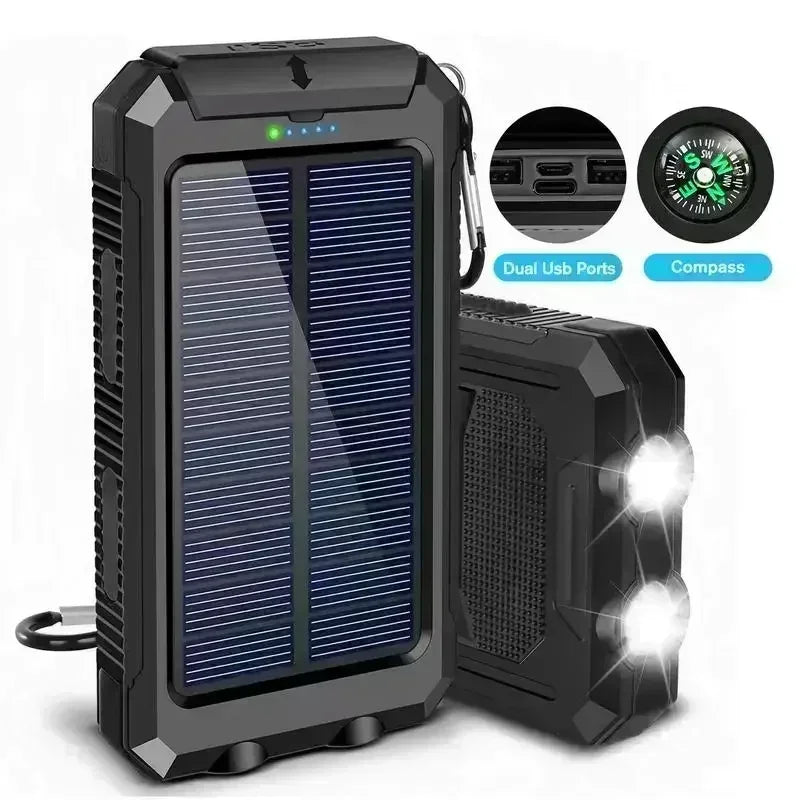 10000mAh Solar Power Bank with QC3.0 Fast Charge and Waterproof Design