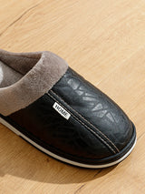 Men's Waterproof PU Leather Slippers - Large Size Indoor Home Shoes