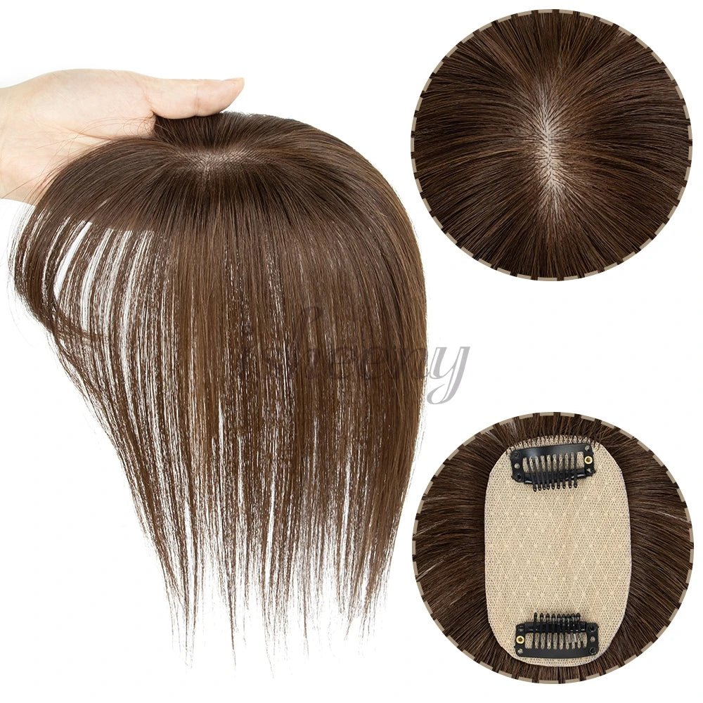Human Hair Toppers 5x9cm Base Net 20cm Natural Look Hairpiece