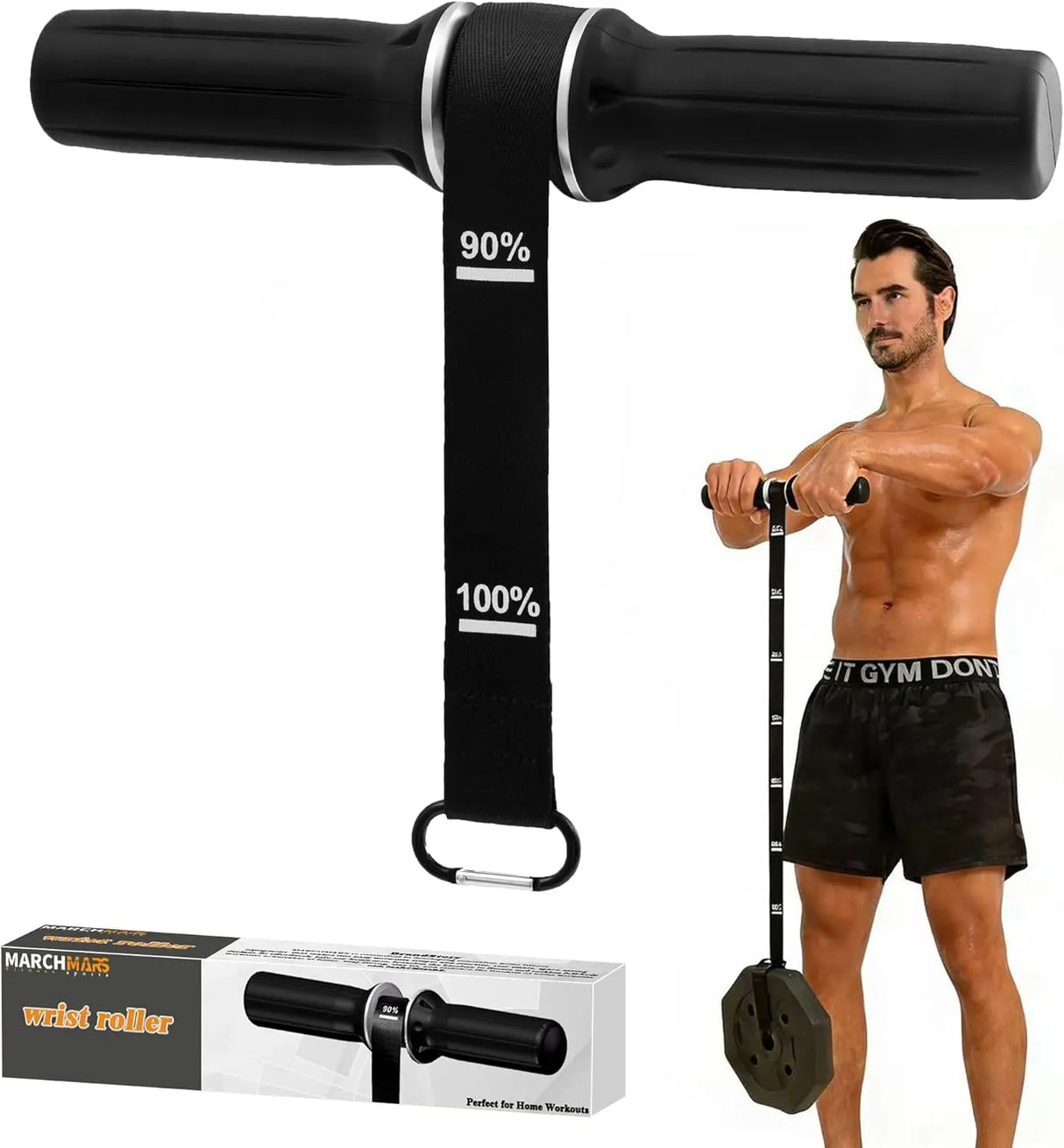 Forearm Strengthener Wrist Roller Silicone Handle Heavy-Duty Nylon Strap